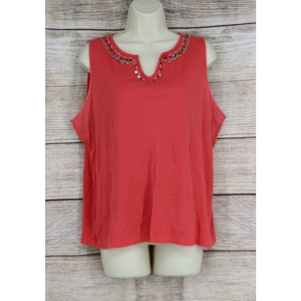 Reference Point II Women's Plus Size 1X Pink Ribbed Sleeveless Top Pullover